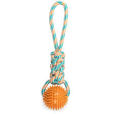 Thoozy Knotted Tug Rope Toy with Spike Ball, Orange/Teal