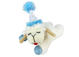 Multipet Lamb Chop w/Birthday Hat Blue Cat Toy, 4''