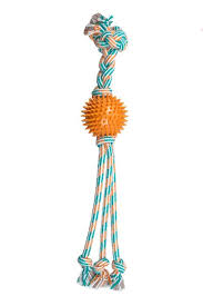Thoozy Squid Tails Tug Rope Toy With Spike Ball, Orange/Teal