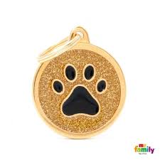 MyFamily Shine Gold Big Paw ID Tag, Glitter Black