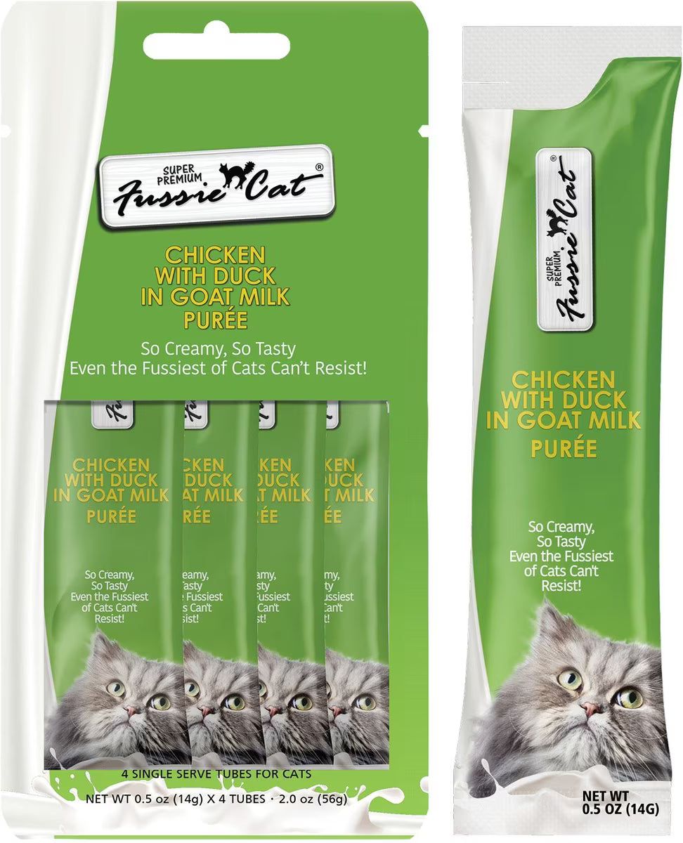 Fussie Cat GF Super Premium Chicken with Duck in Goat Milk Puree, 4pk