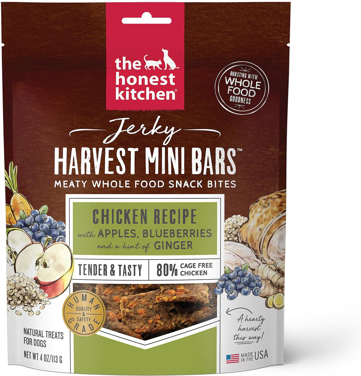 Honest Kitchen Dog Chicken Jerky Harvest Bars, 4oz