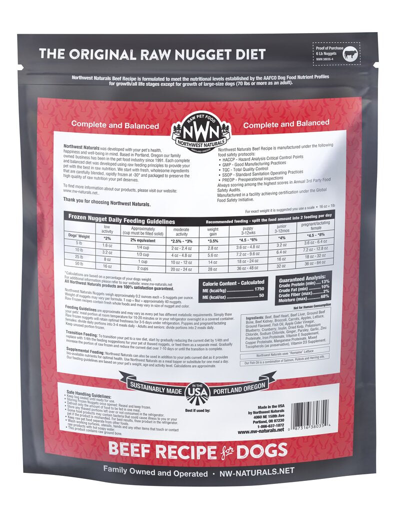 Northwest Naturals Frozen Beef Nuggets, 6lbs