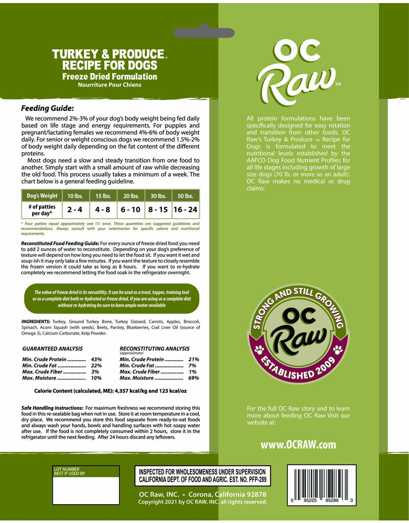 OC Raw Freeze Dried Sliders Turkey & Produce,14oz