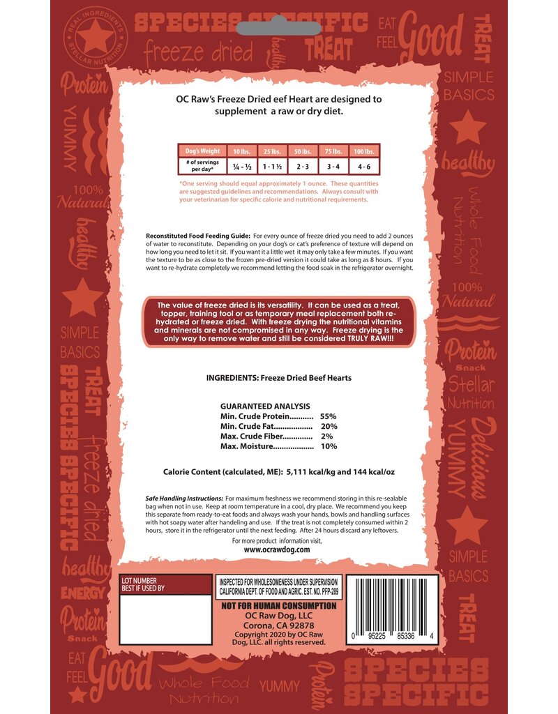 OC Raw Freeze Dried Beef Hearts, 4oz