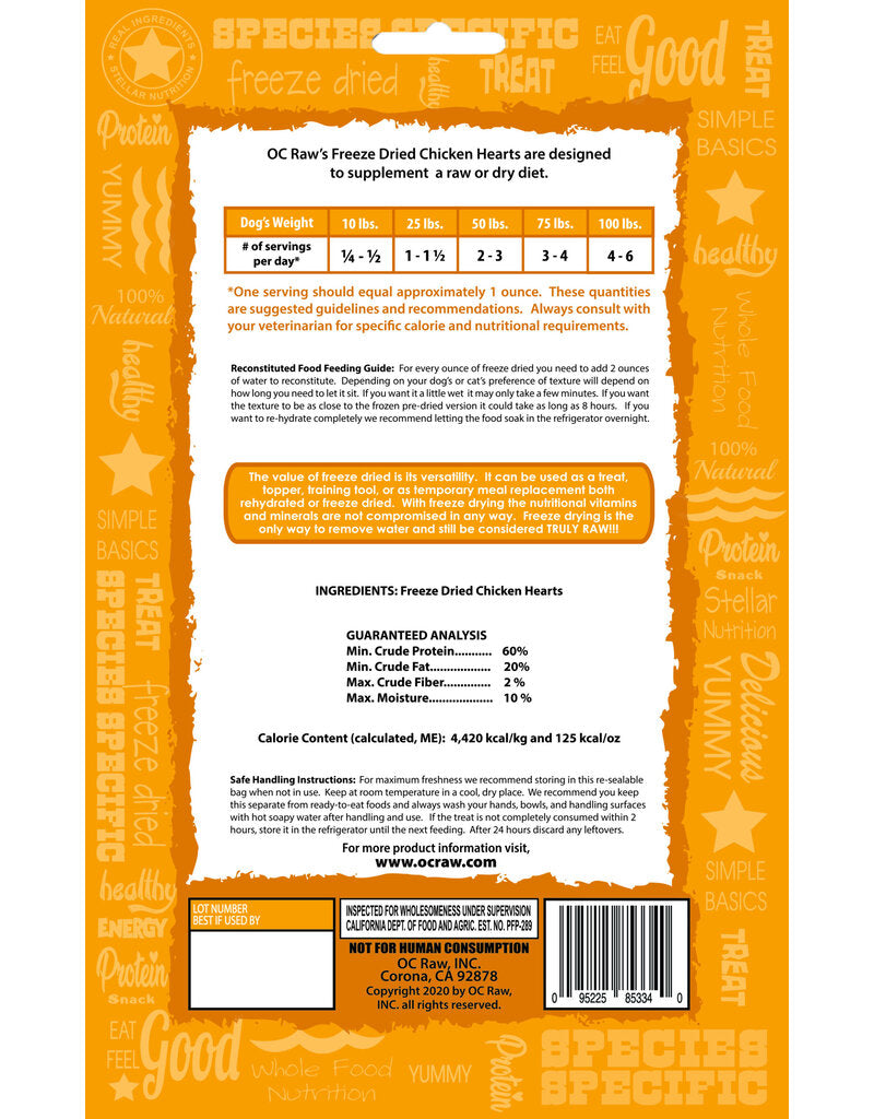 OC Raw Freeze Dried Chicken Hearts, 4oz