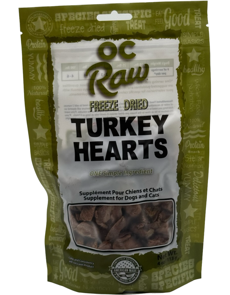 OC Raw Freeze Dried Turkey Hearts, 4oz