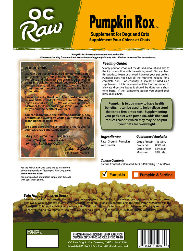 OC Raw Frozen Pumpkin Rox, 2lbs