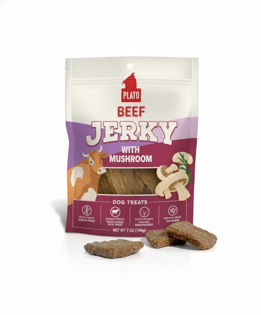 Plato Beef Jerky With Mushroom Dog Treats, 7oz